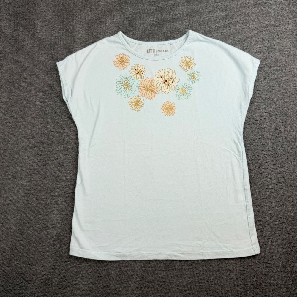 Uniqlo Paul & Joe T-Shirt Kids 140 Light Blue Floral Graphic‎ Short Sleeve Tee
